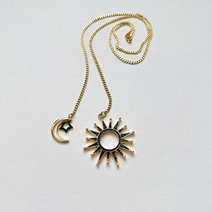 Black Gold Sun and Moon/Star Threaded Pendant Necklace